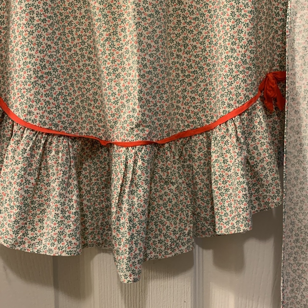 VINTAGE APRON HANDMADE FEED SACK FABRIC BLUE FLORAL 40’s COTTON 14” BAND+22”TIES - Picture 3 of 5